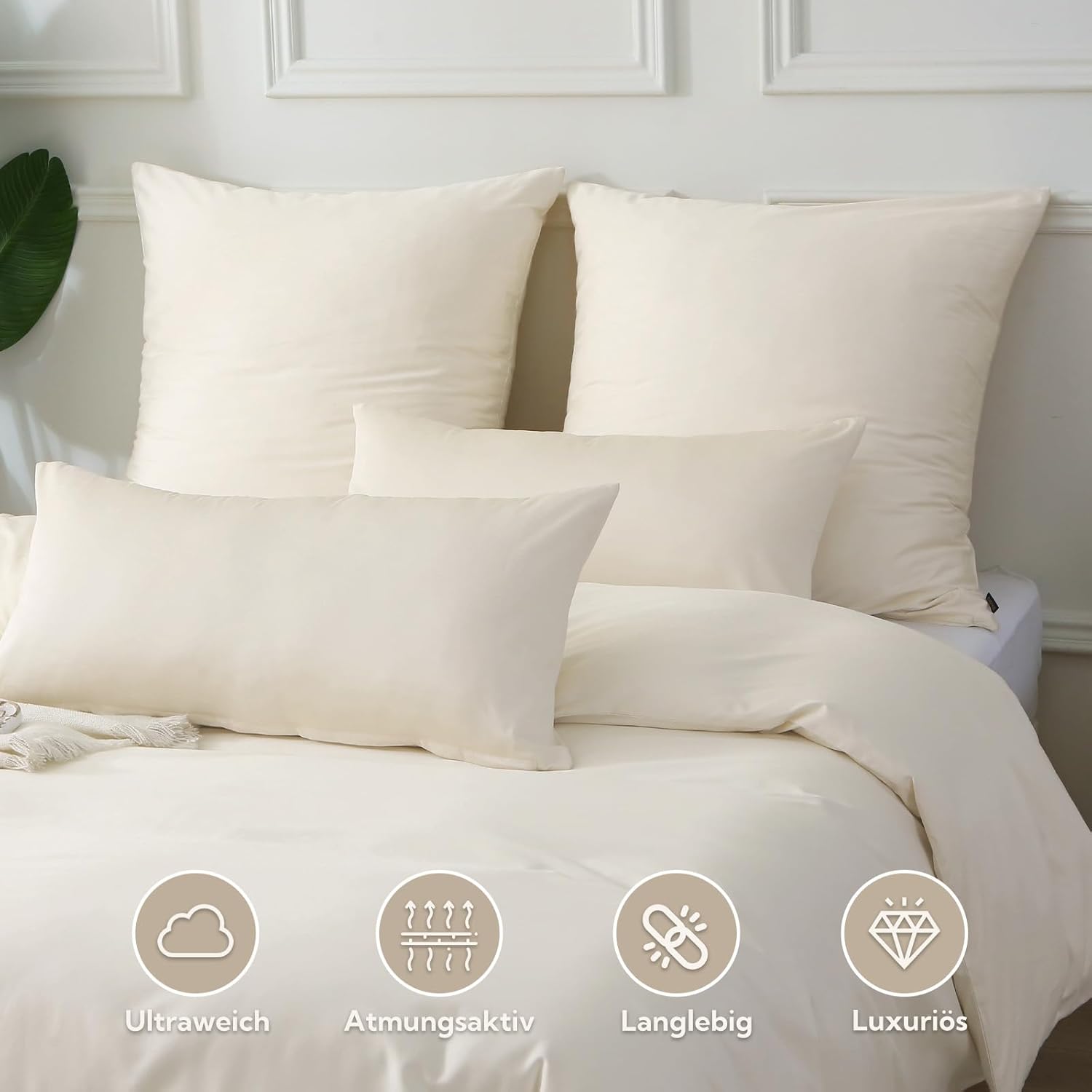 Thumbnail 1 de SOULFUL Satin Bettwäsche 135x200 (4-teilig) 100% langstapelige Baumwolle in Beige