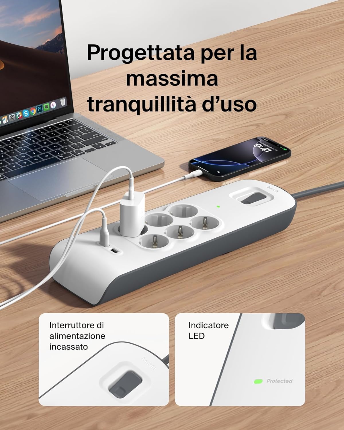 Thumbnail 5 de Belkin Ciabatta multipresa 6 prese + 2 USB, cavo 2 m 🔌