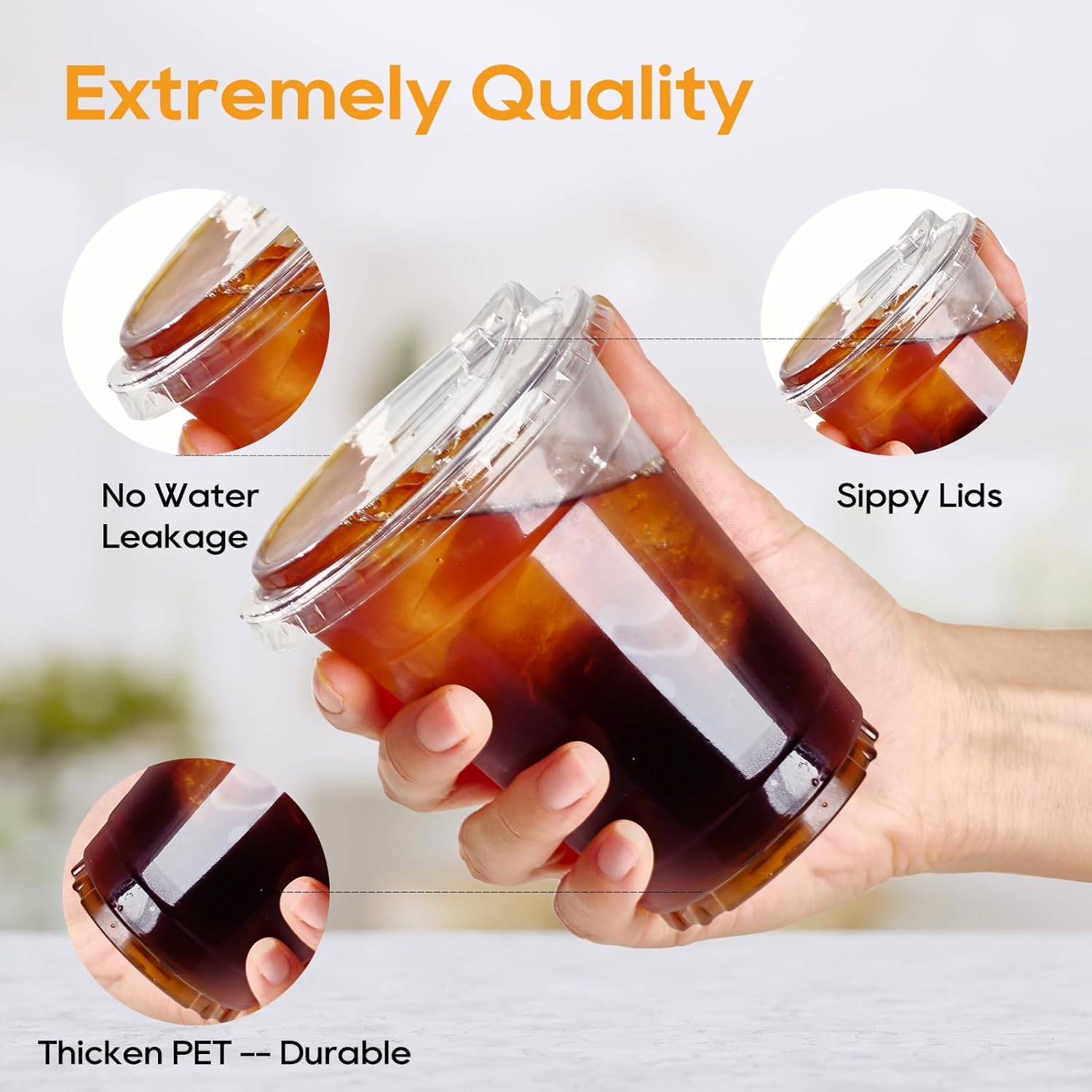 Detalle de Turbo Bee 12 OZ 200 Sets Clear Plastic Cups with Strawless Sip Lids