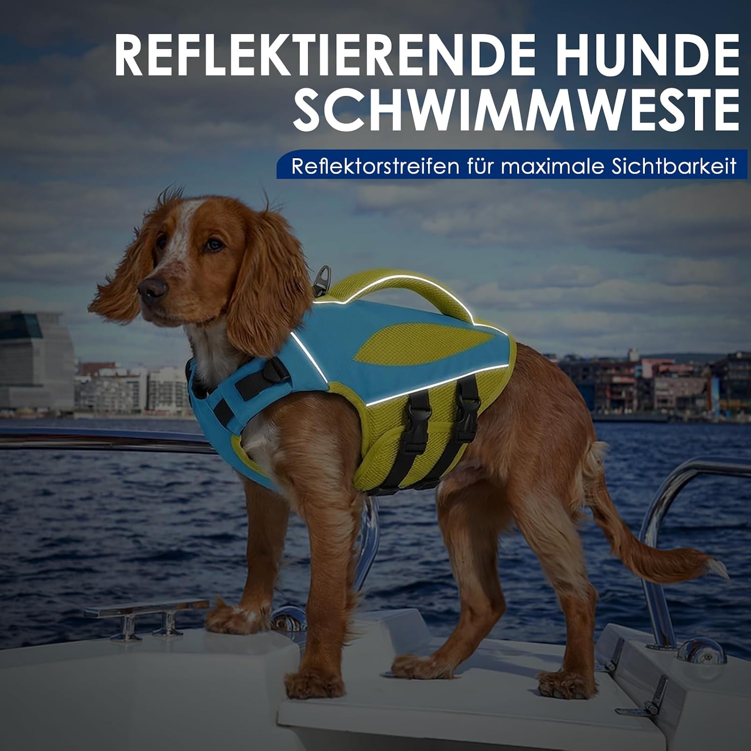 Detalle de AOFITEE Hundeschwimmweste XXL – Hoher Auftrieb, verstellbar, Blau