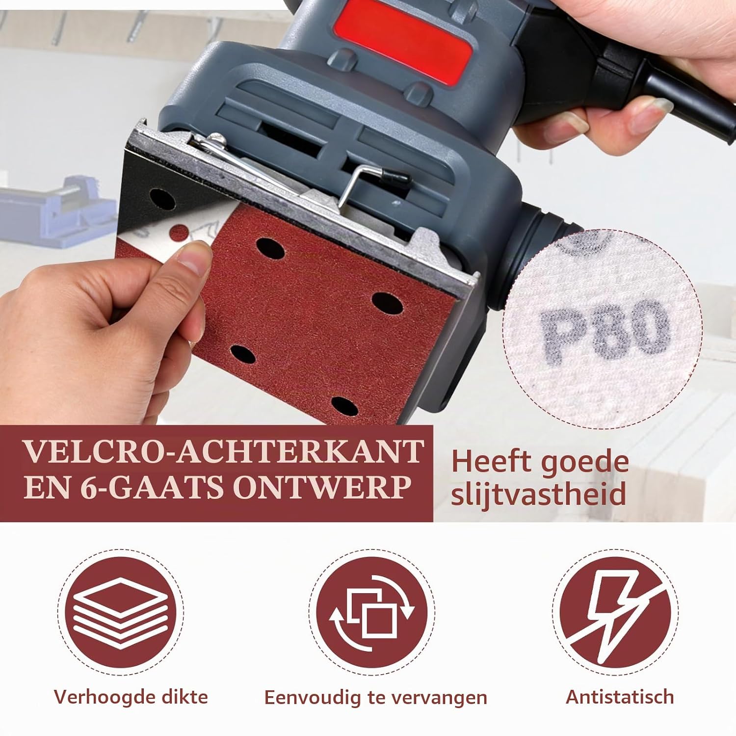 Detalle de Indrnif CX-07963 schuurpapier, 80 stuks, 8 korrels en 6 gaten