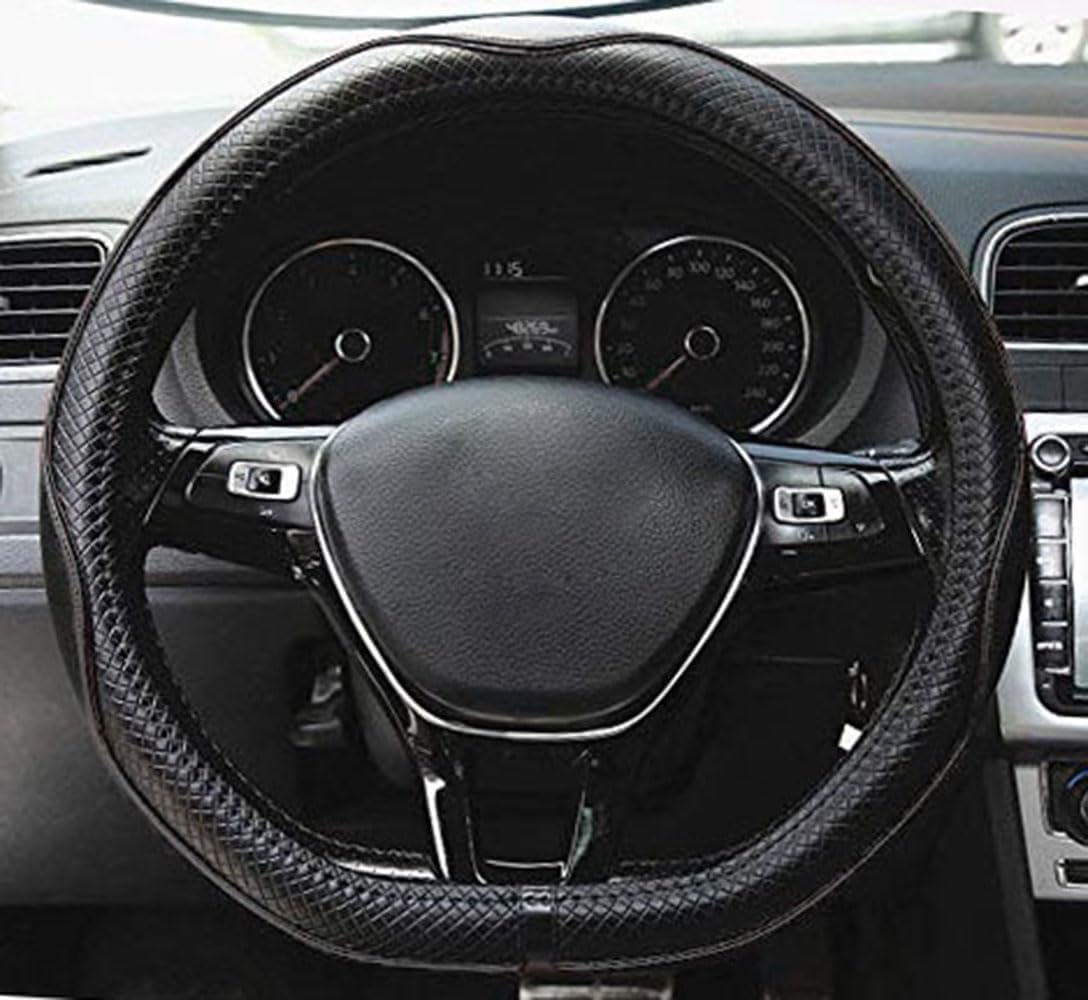 Thumbnail 1 de Istn Microfiber Leather Car Steering Wheel Cover (15 inch, D Shape, Black/Gray) – Breathable & Anti-slip