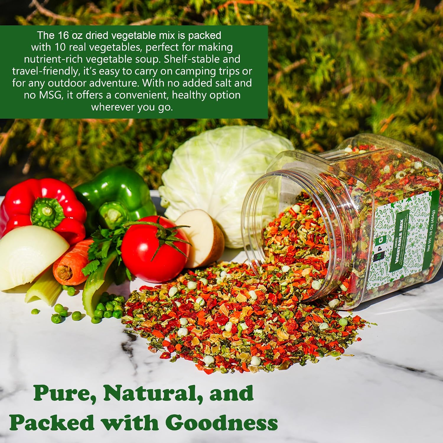 Detalle 2 de Natural Plus Green Dried Vegetable Mix, 10-Blend Dehydrated Vegetables, 16 oz