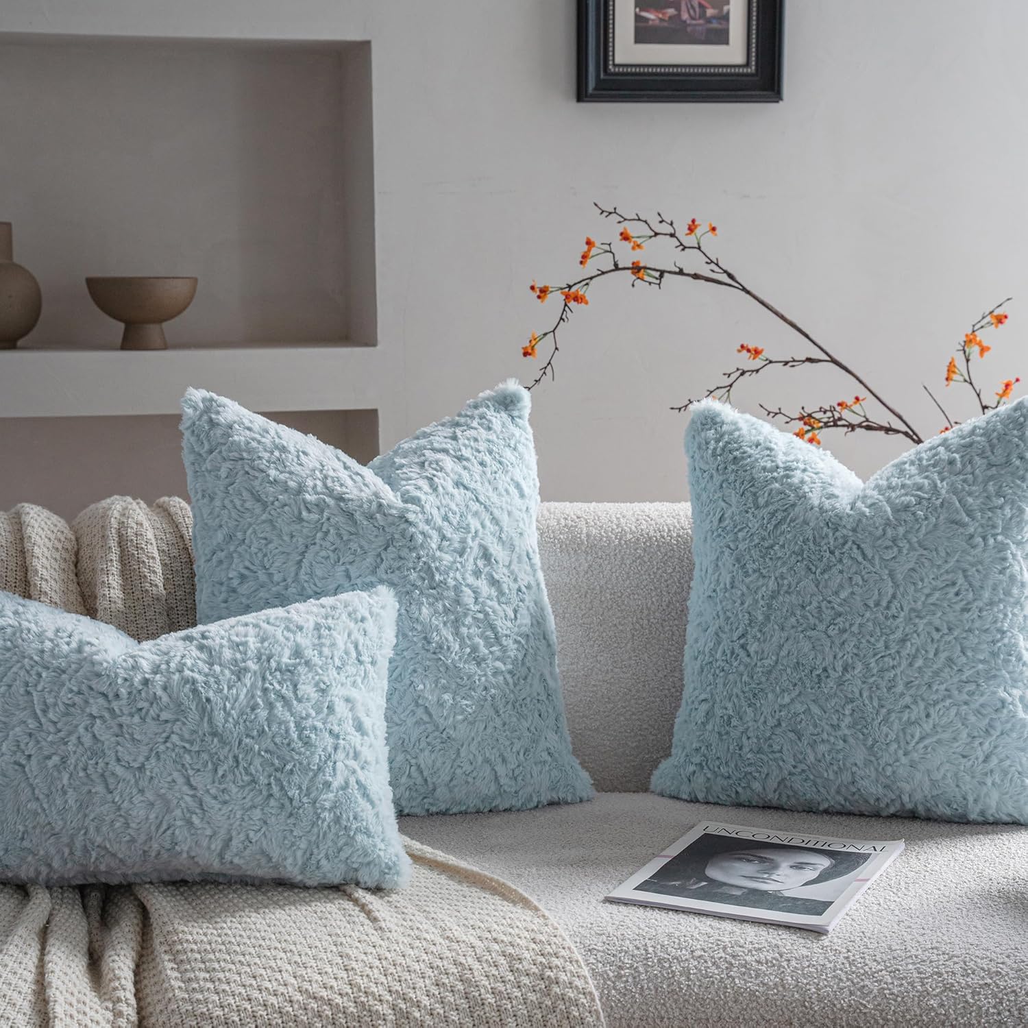 Thumbnail 3 de Neelvin 2er-Set Kissenbezüge aus Kunstfell, blau (60 x 60 cm)