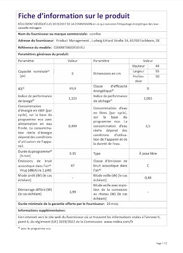 Thumbnail 8 de Comfee CDWMT0602ESD-EU lave-vaisselle compact 6 couverts, 6 programmes, argenté
