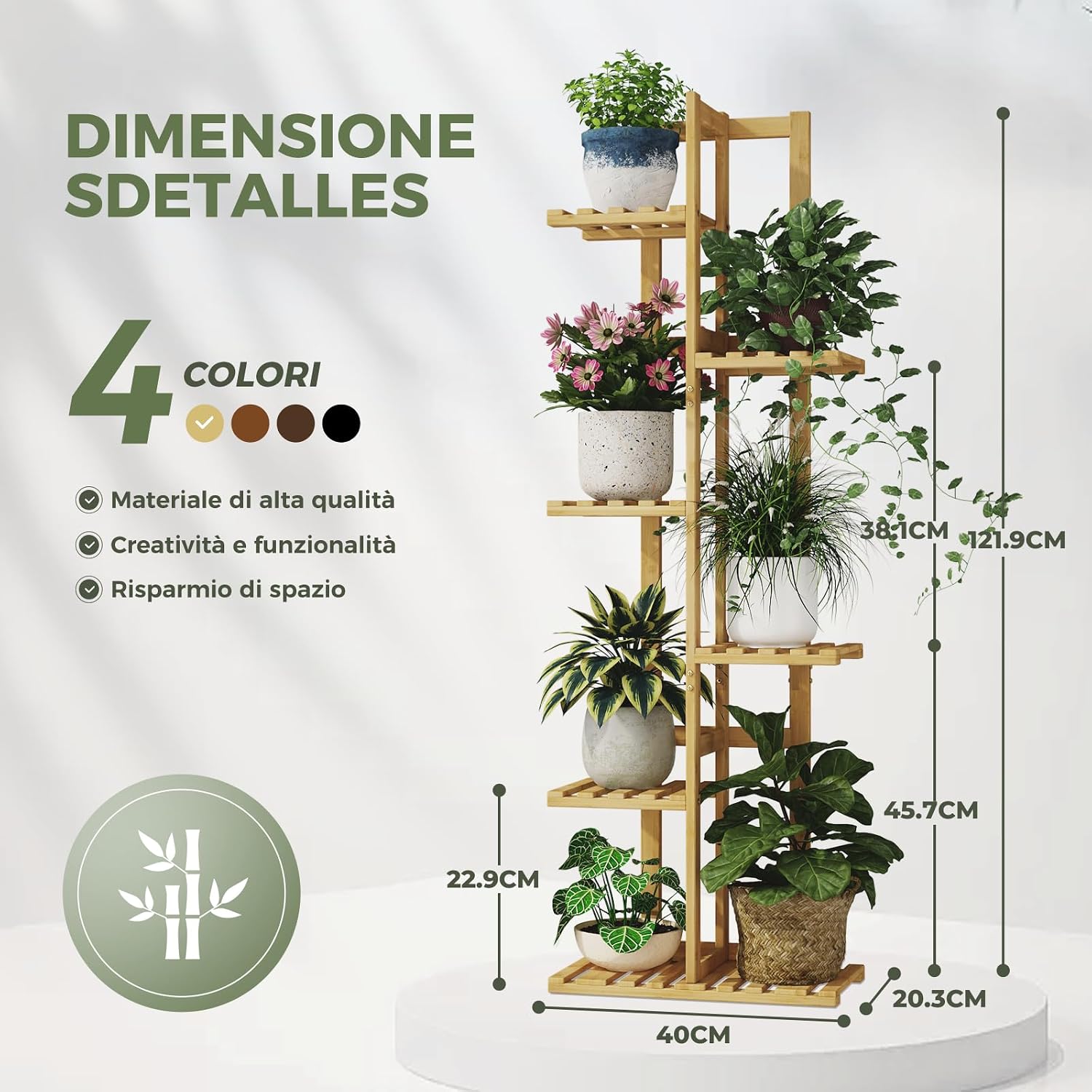 Detalle de Bamworld Porta Piante da Interno in Bambù Naturale – Scaffale a 6 Livelli per Vasi