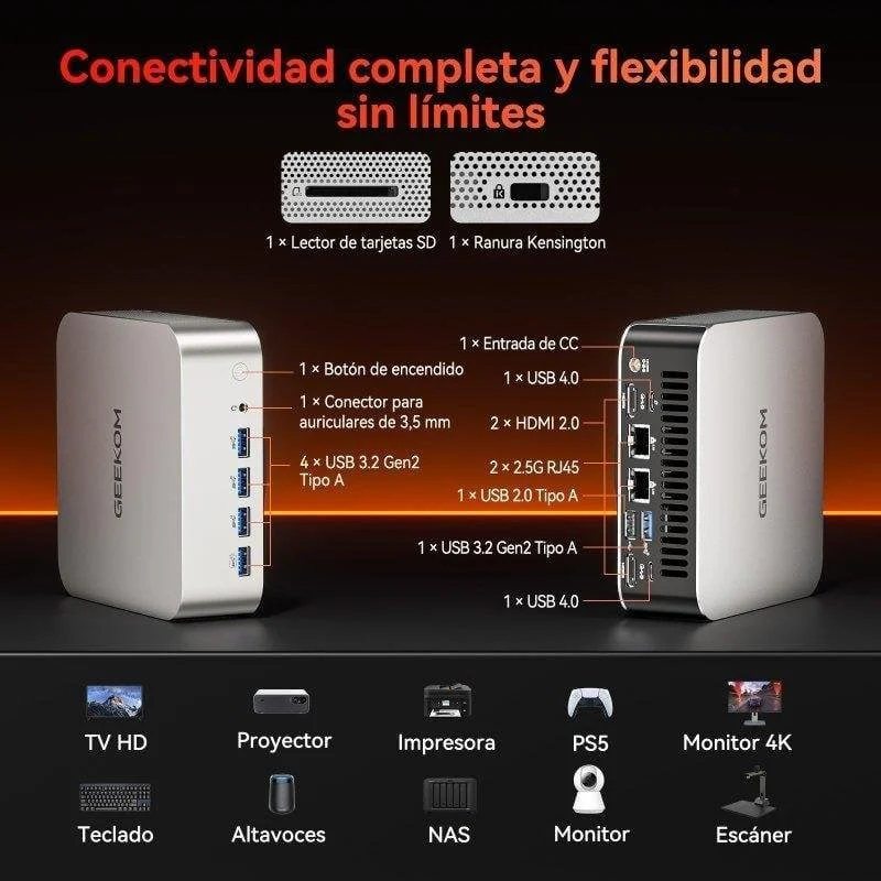 Detalle 2 de GEEKOM A7 Max mini PC con AMD Ryzen 9 7940HS, 16GB RAM, 1TB SSD, Radeon 780M y USB4