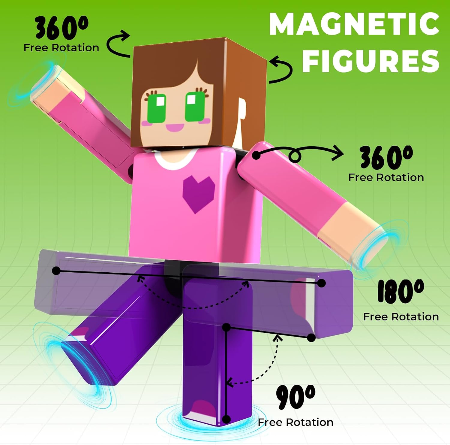 Thumbnail 1 de Magnetic Blocks with 6 Magnetic Action Figures – 210PCS Magnets Building Blocks Cubes