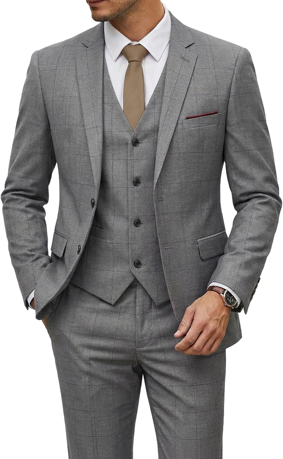 Detalle de YND Men's 3 Piece Slim Fit Suit