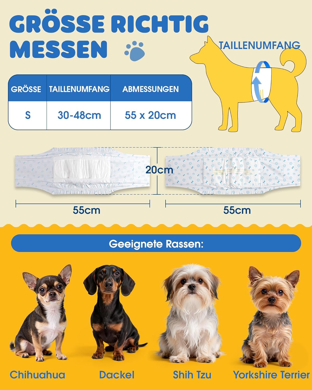 Detalle de Powools Hundewindeln für Rüden – 96 Stück, auslaufsicher & komfortabel (Small)
