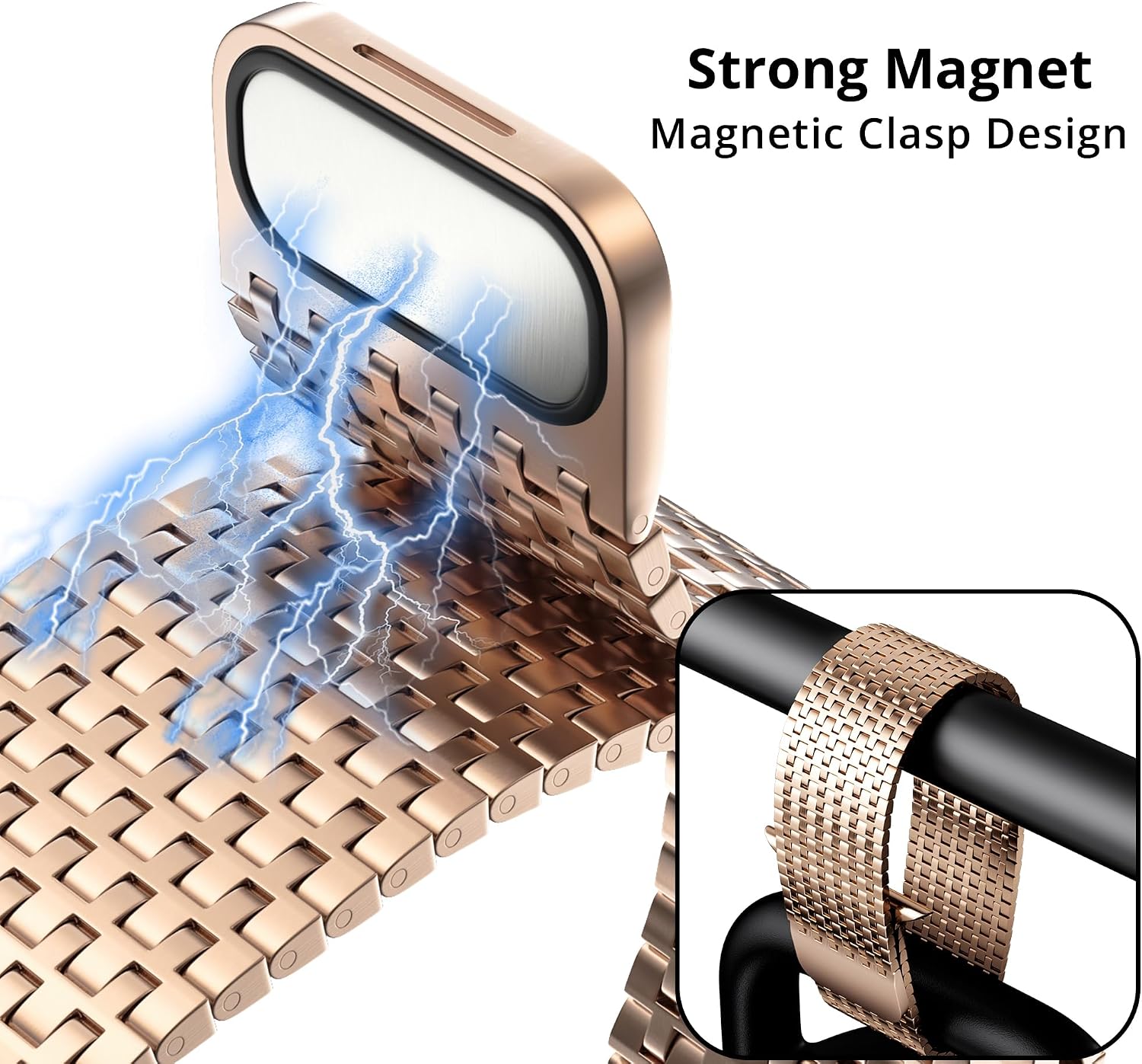 Detalle de LULULOOK Milanese Loop Magnetic Clasp Stainless Steel Band for Apple Watch Series 11/10/9 and more