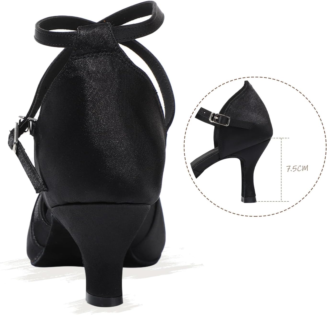 Detalle de Jywmsc Women Black Ballroom Shoes Satin Salsa Dancing Shoes – 7.5cm Heel