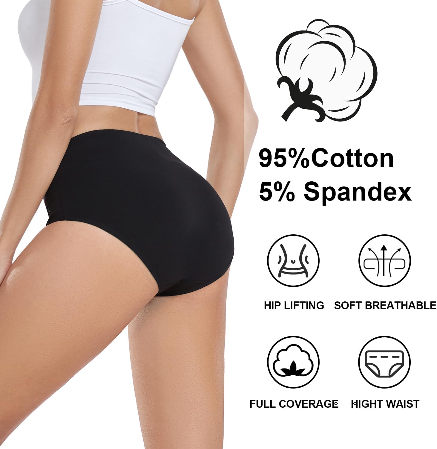 Detalle de Coskefy Women's High Waisted Cotton Knickers - 5 Pack