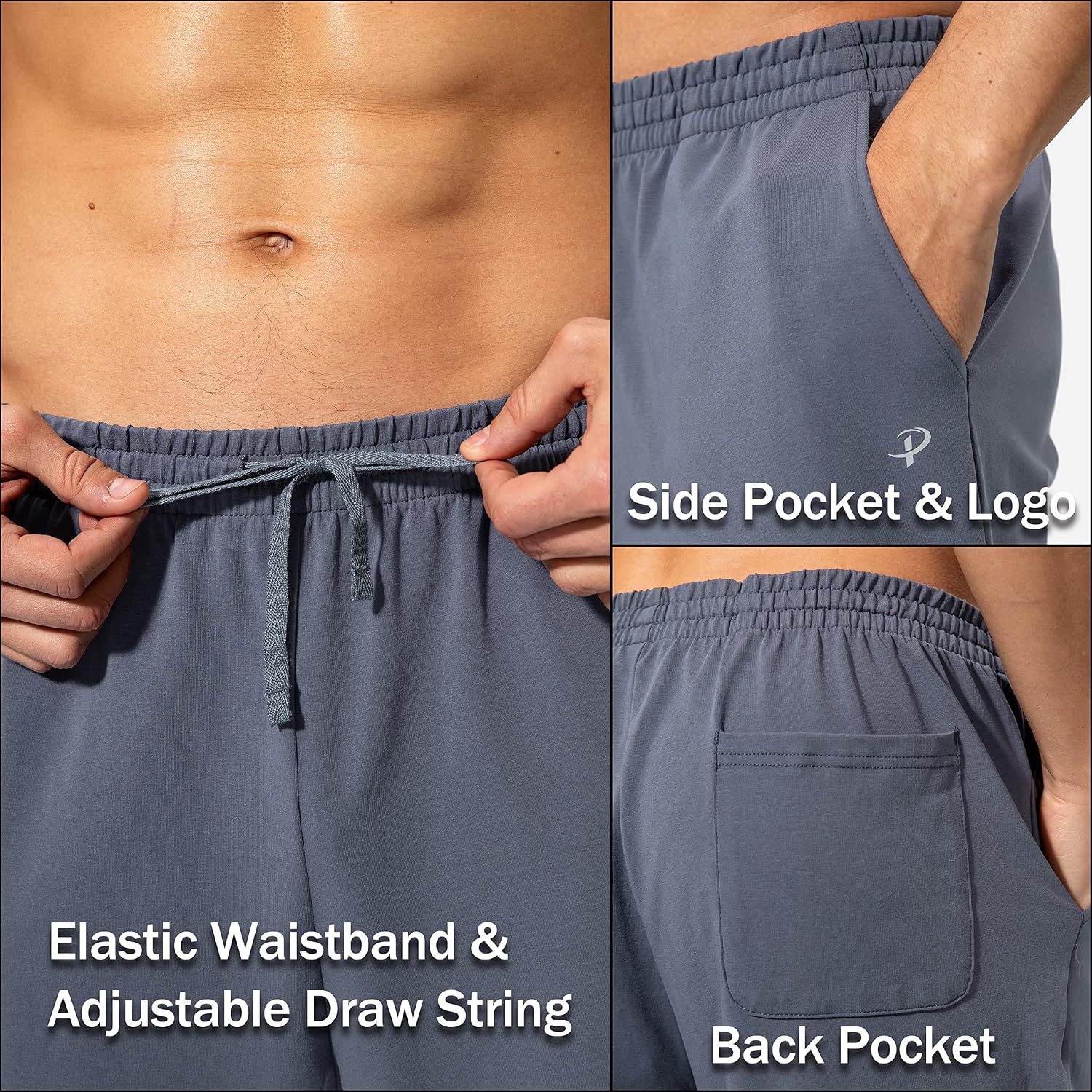 Detalle de Pudolla Men's Cotton Yoga Sweatpants: Open-Bottom Lounge Pants with Pockets