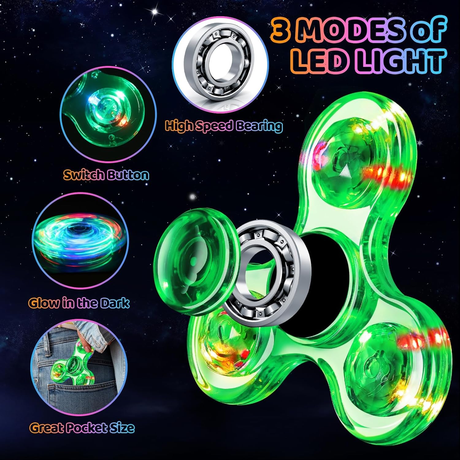 Detalle de Fidget Spinner 2 Pack with Light-Up Sensory Fun for All Ages