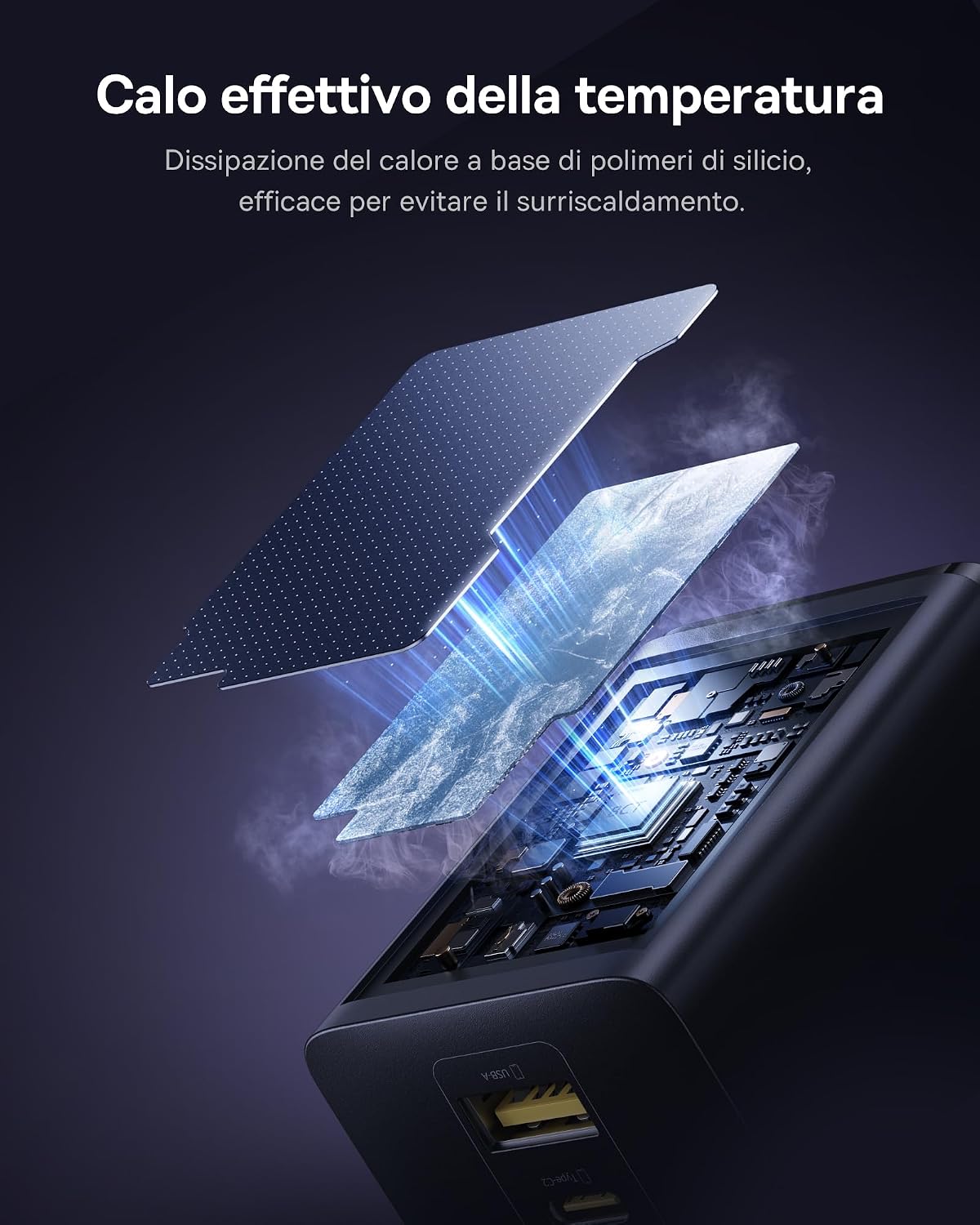 Detalle 2 de Baseus Enerfill Caricatore USB-C 100W a 3 porte per laptop e smartphone 🔌
