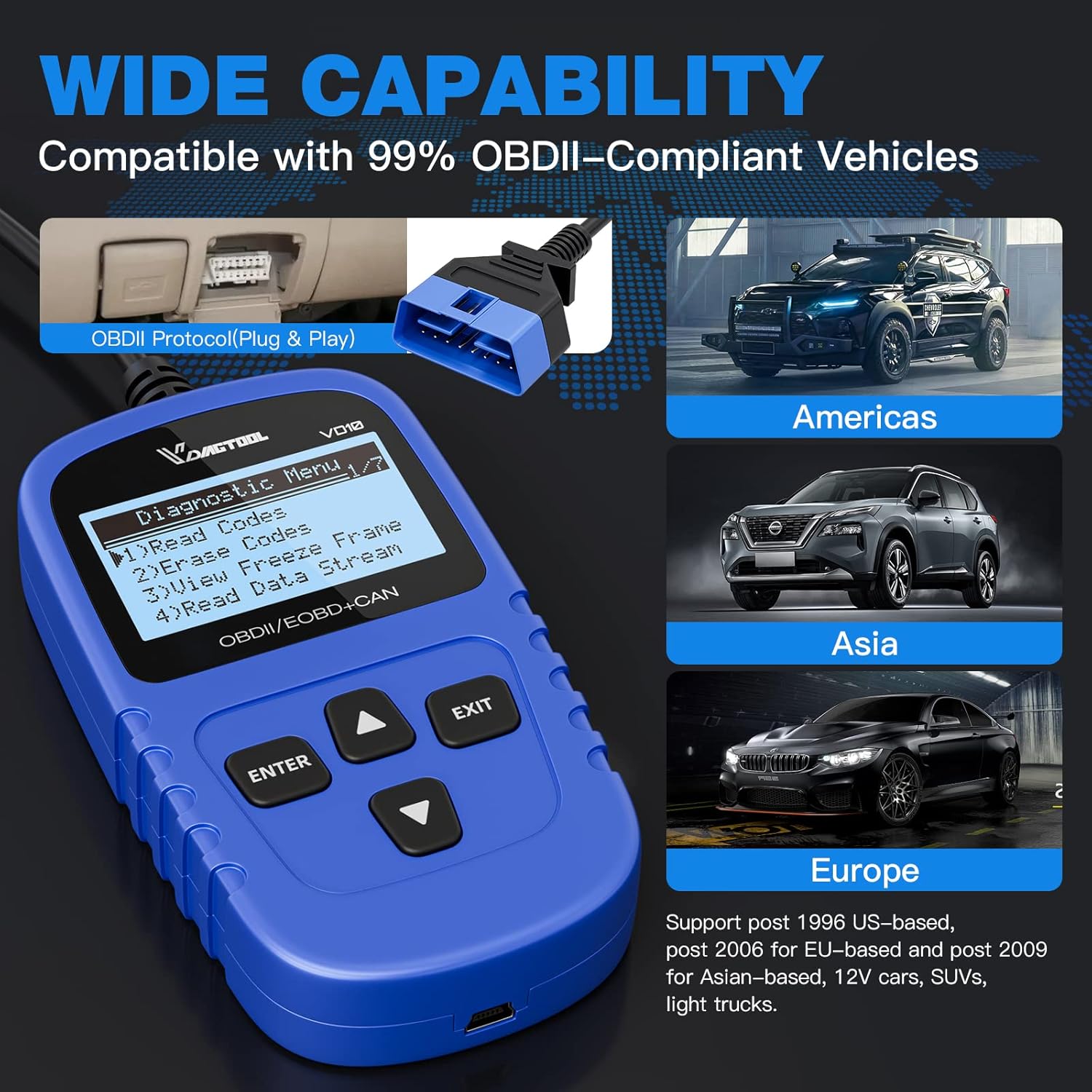 Detalle de VDIAGTOOL VD10 OBD2 Diagnosegerät – EOBD/OBD2 Scanner mit Live-Daten und I/M-Bereitschaft