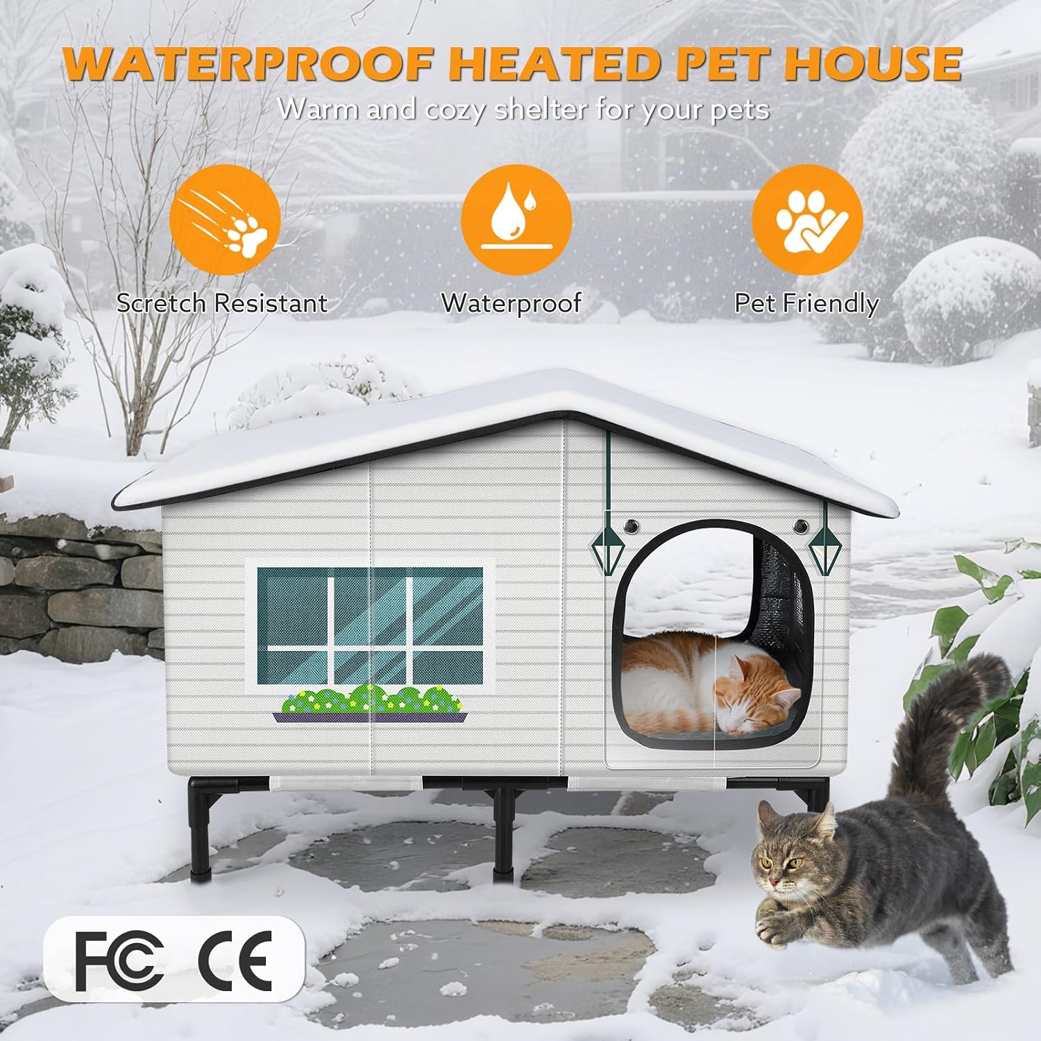 Detalle 2 de GASUR 02 Heated Outdoor Cat House, Insulated, Waterproof, Elevated, Dual-Exit