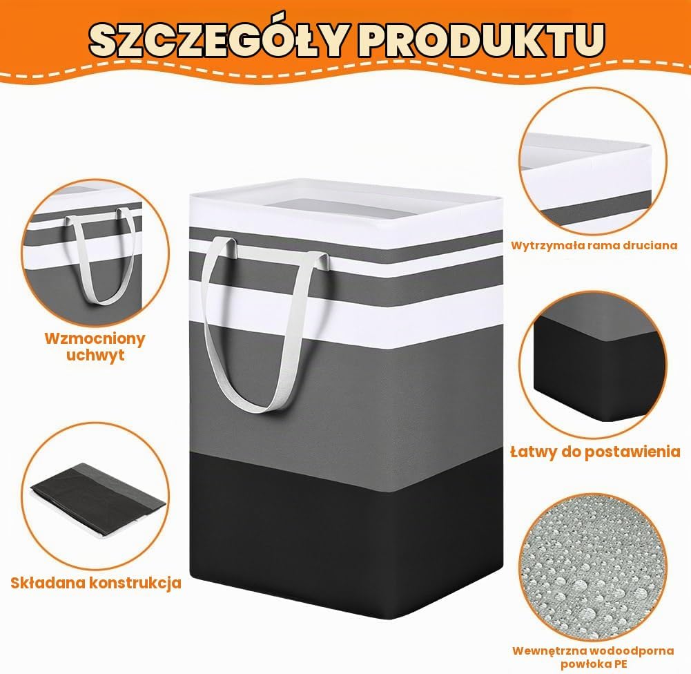 Detalle de AUAUY 5455554 składane kosze na pranie, 2 szt., powłoka PE i wzmocnione uchwyty
