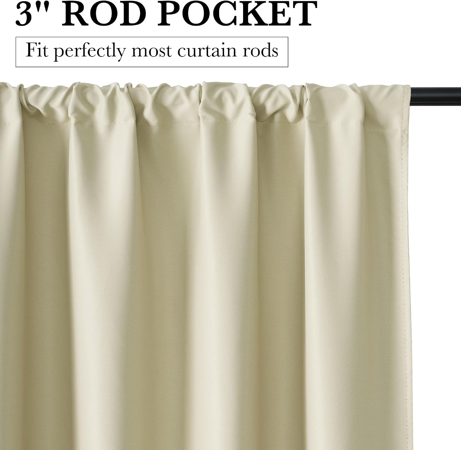 Detalle de RYB HOME 100% Blackout Short Curtains for Small Windows – Beige, 42 x 48 inches (2 Panels)