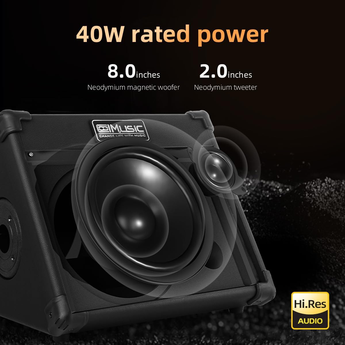 Detalle de COOLMUSIC BP-40 Portable Acoustic Guitar Amplifier, 40W, Bluetooth