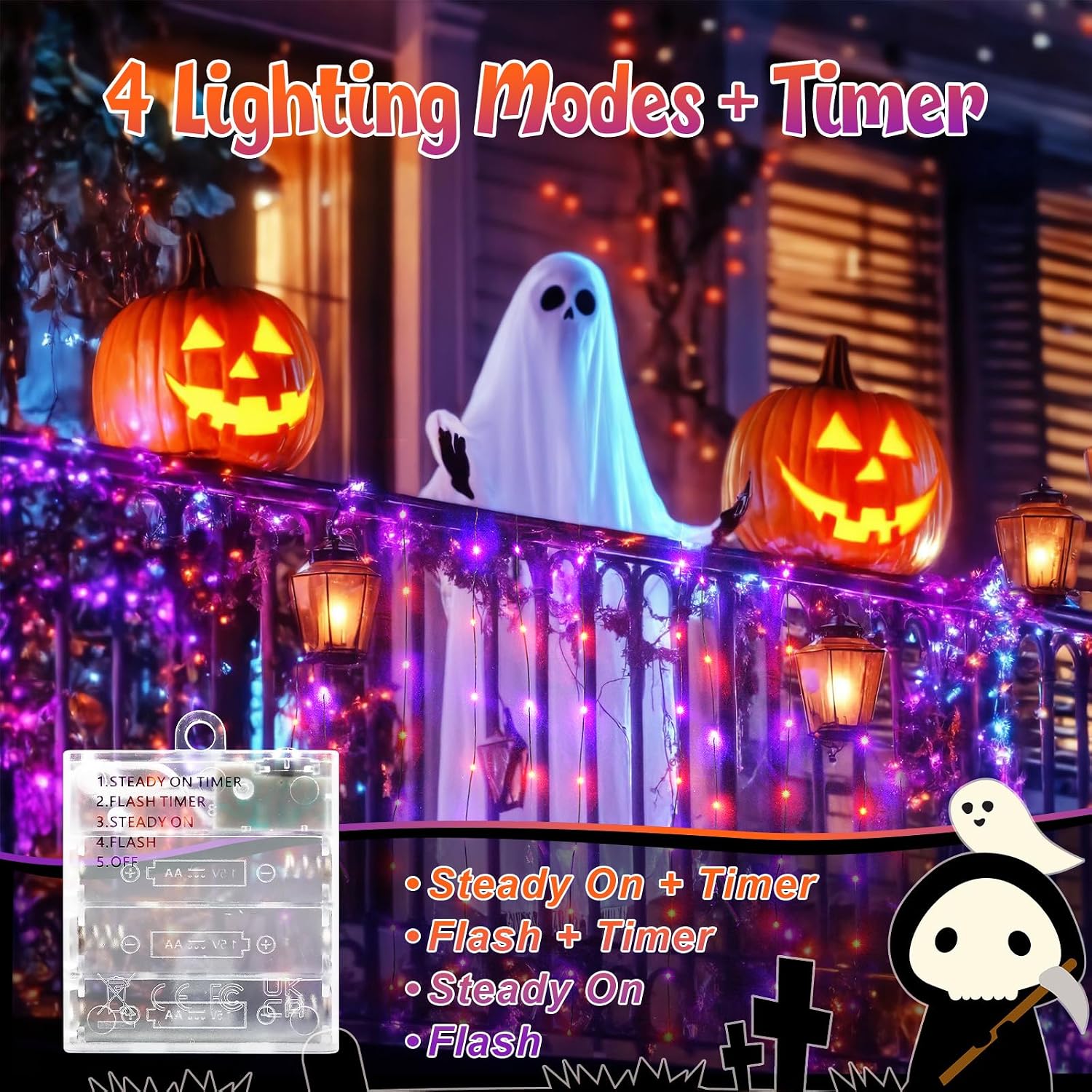 Thumbnail 1 de Lincentra Halloween Decoration Lights, 2 Pack 5M 50LED Orange Purple – Battery Operated with Timer