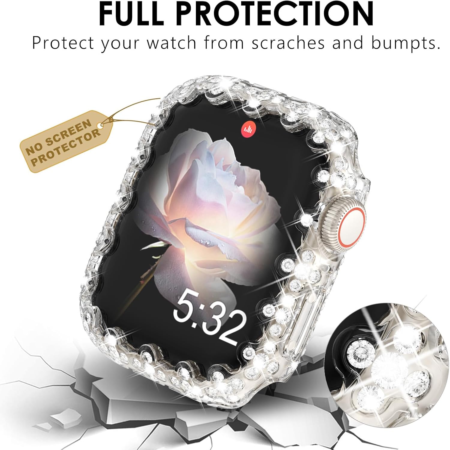 Thumbnail 3 de Fullife Bling Case for Apple Watch 46mm (Series 11/10) – Diamond-Accented Protective Cover, Transparent