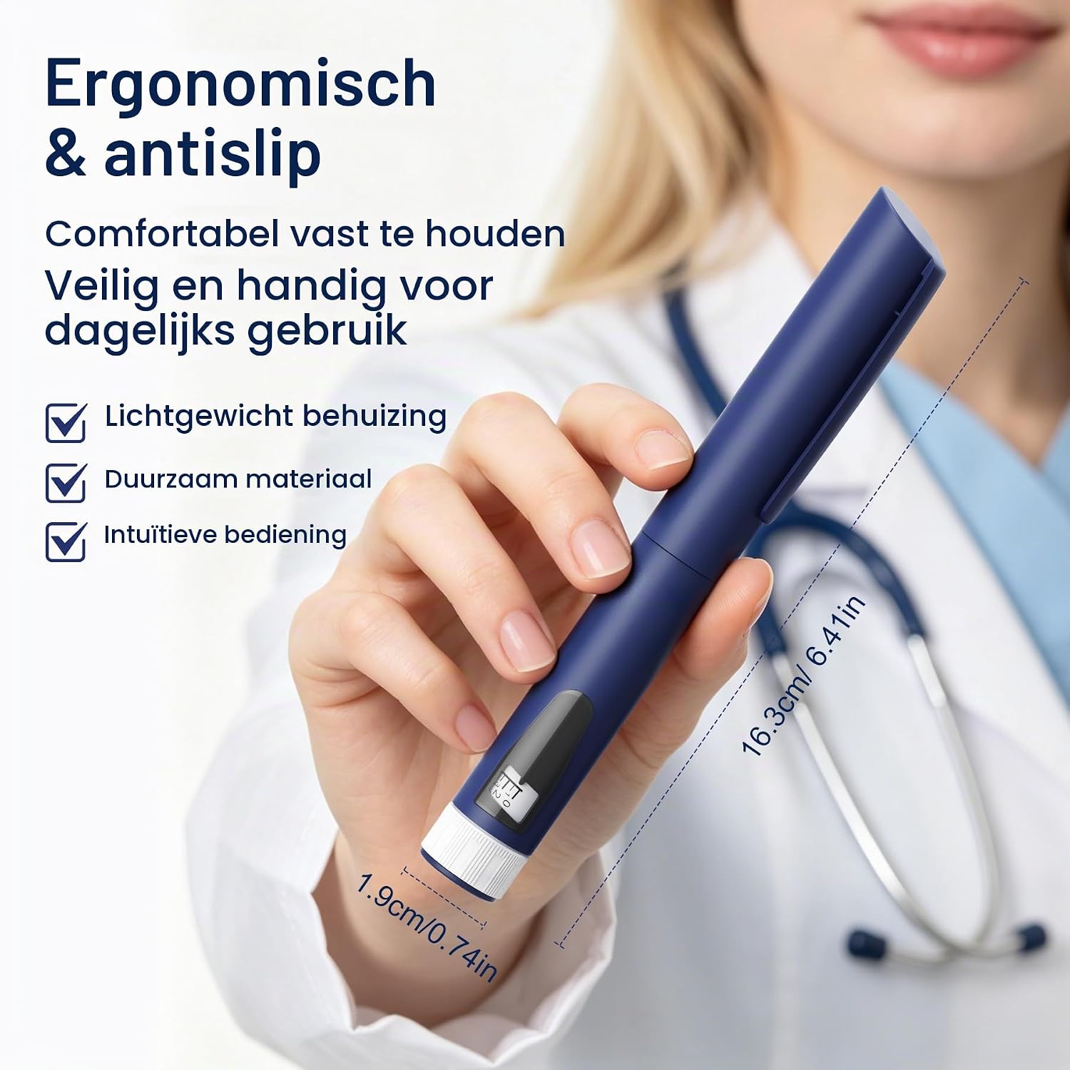 Detalle de AMAINKI herbruikbare insulinepen, 1–80 eenheden, met 5 cartridges en etui