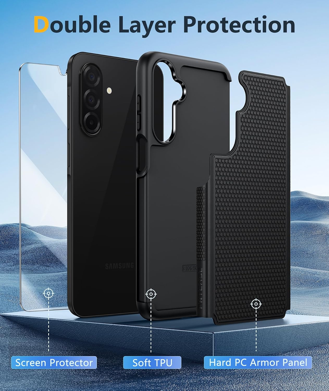 Detalle de FNTCASE Dual-Layer Protective Case for Samsung Galaxy A26 5G (6.7 inch, Black) with Shockproof Bumper