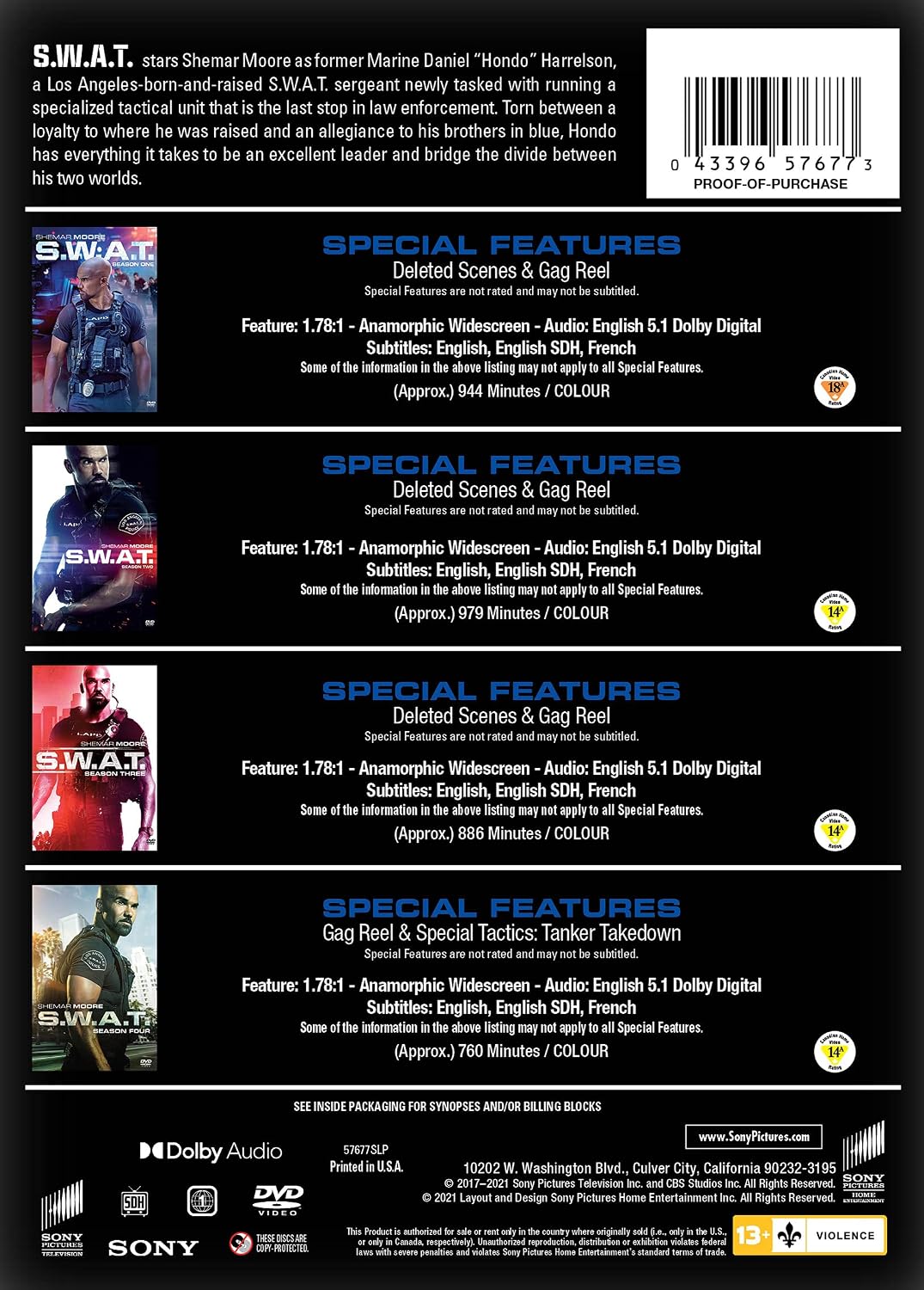 Detalle 2 de S.W.A.T. (2017) Seasons 1–4 DVD Set, NTSC Colour Edition