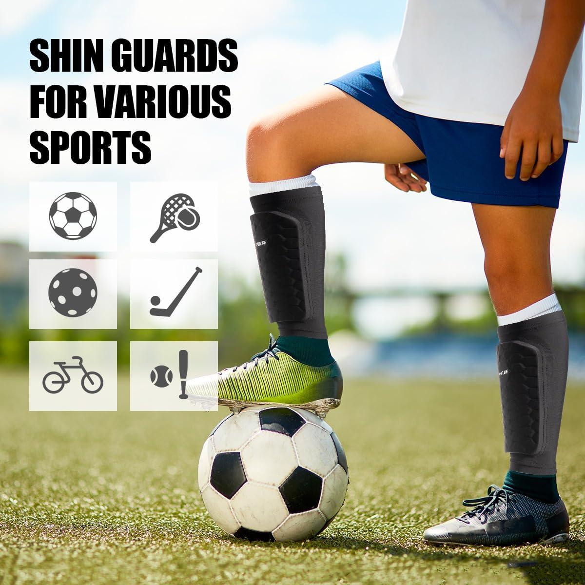 Detalle de COTLIKE Soccer Shin Guards, X-Small Nylon-Spandex Sleeves with Honeycomb Pads