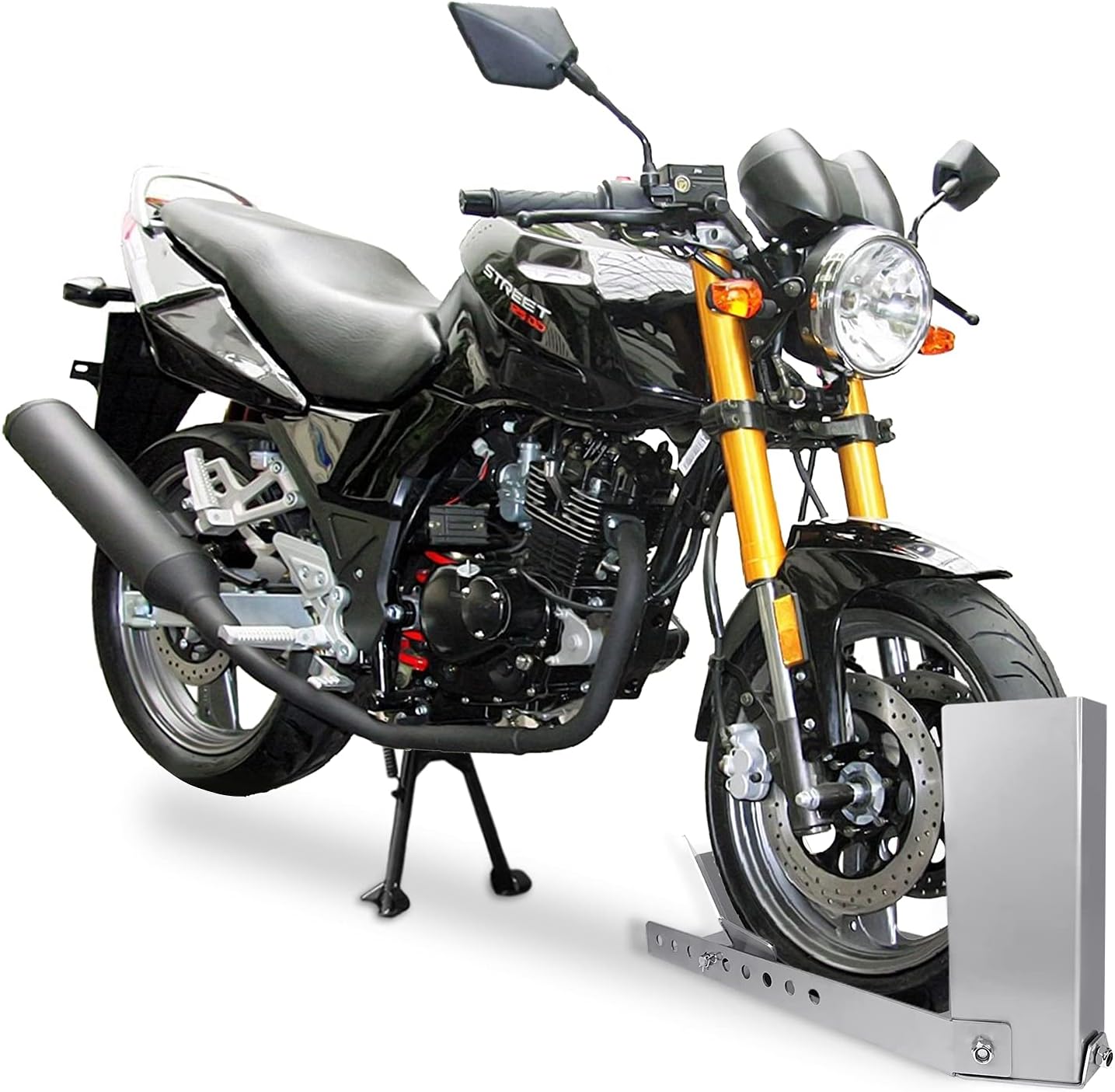 Detalle 2 de UISEBRT supporto di carico per motocicletta per ruota anteriore, 60 x 16 cm in acciaio verniciato a polvere