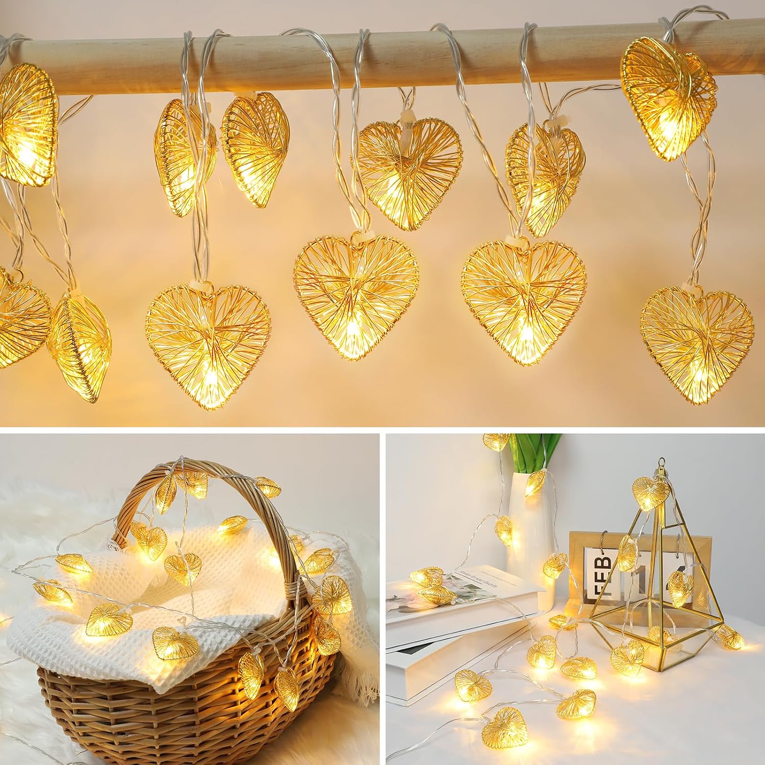 Detalle de A.bigwhale Lichterketten Innen – Herzförmige 20 LED, USB, Timer, 5 m