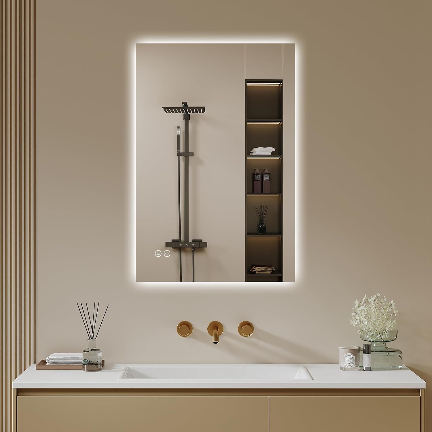 Detalle de Archaluxe Badspiegel mit Beleuchtung 40x60 cm – LED Spiegel mit Touch, dimmbar, 3 Lichtfarben, IP44/IP54