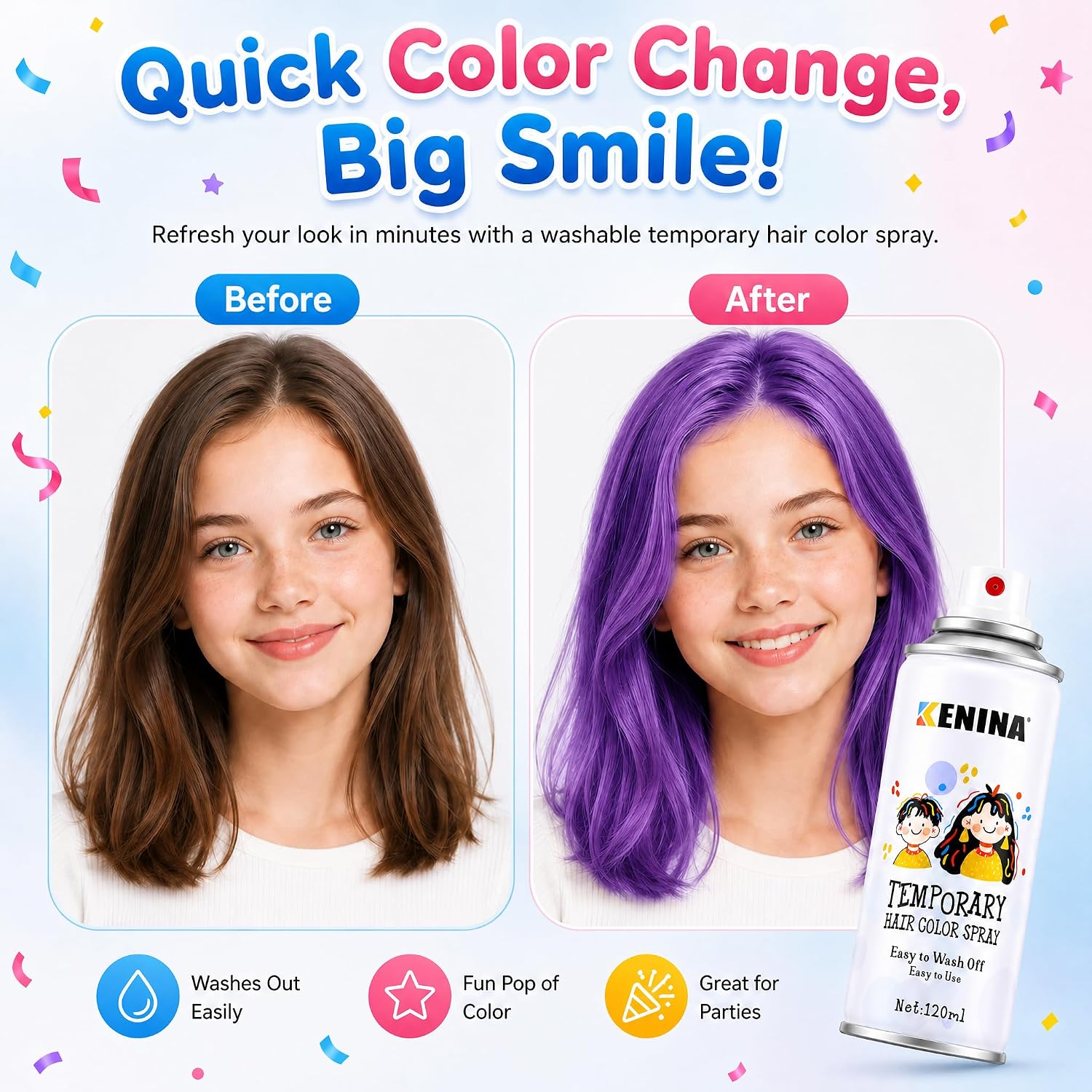 Detalle 2 de KENINA Purple Temporary Hair Color Spray, Washable One-Day Color