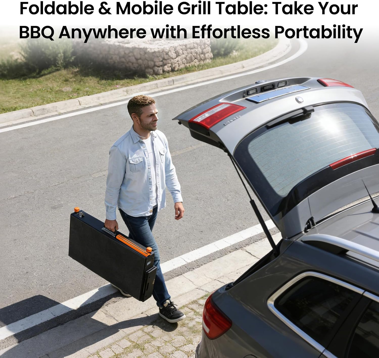 Detalle de EsFrondo YP39-C-CA Folding Grill Table, 450 lb Capacity, Tool-Free Setup