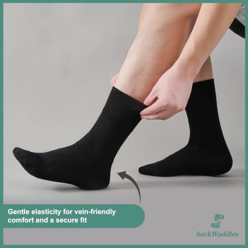 Detalle de SockWaddles Diabetic Socks for Men and Women – 6 Pairs, Soft Top Cotton Crew, Seamless Toe, Loose Comfort Fit in Black (UK 9–11)