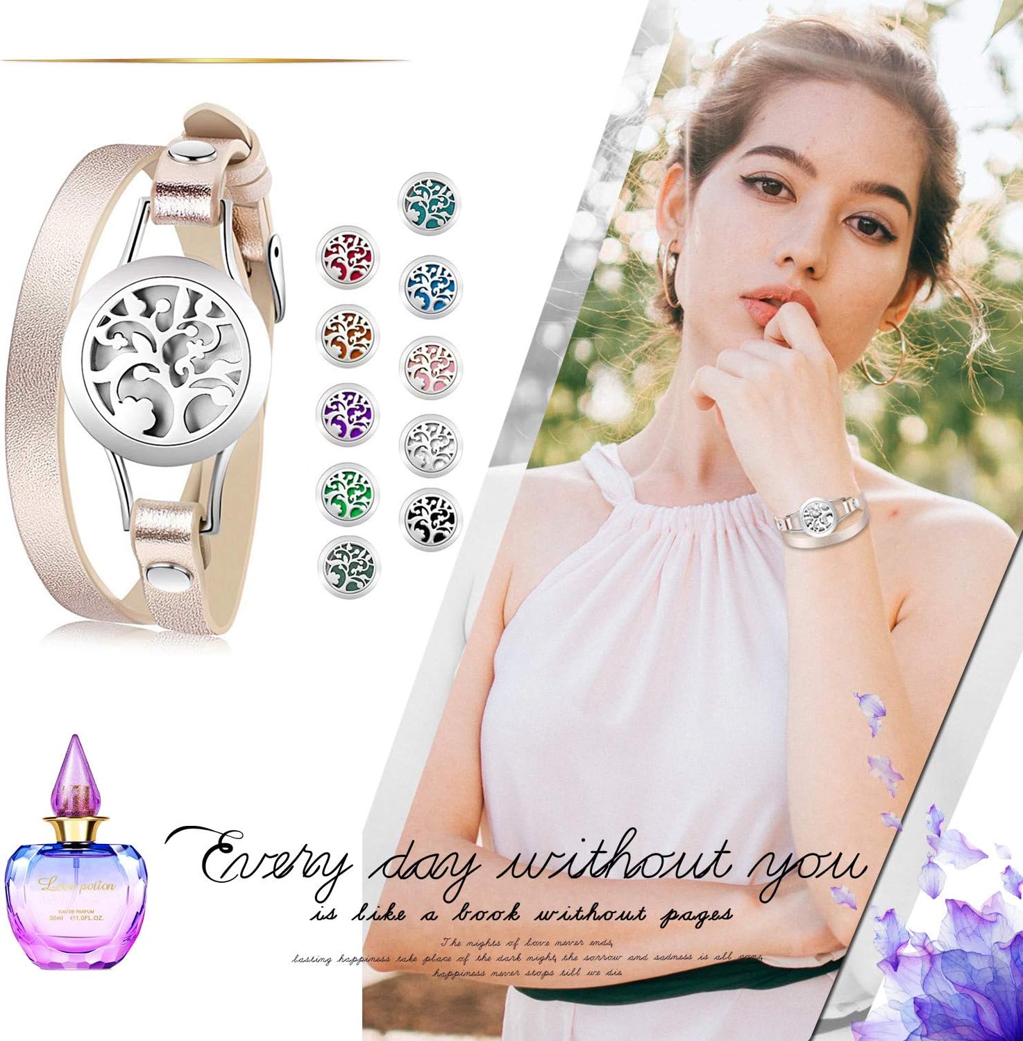 Thumbnail 3 de Bracelet diffuseur d’huiles essentielles Cupimatch « Arbre de Vie » en acier inoxydable, aimanté, avec 10 coussinets rechargeables
