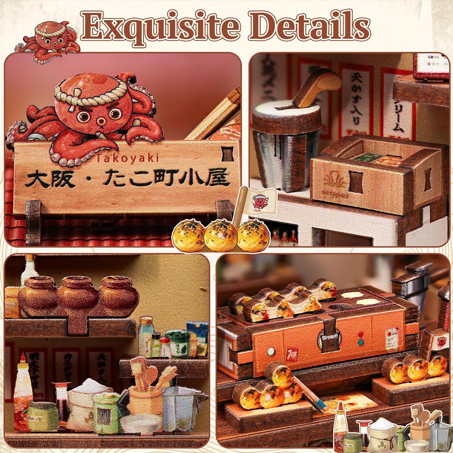 Thumbnail 4 de CUTEBEE Kit Book Nook Osaka Takoyaki – Chiosco Street Food in Legno da Montare
