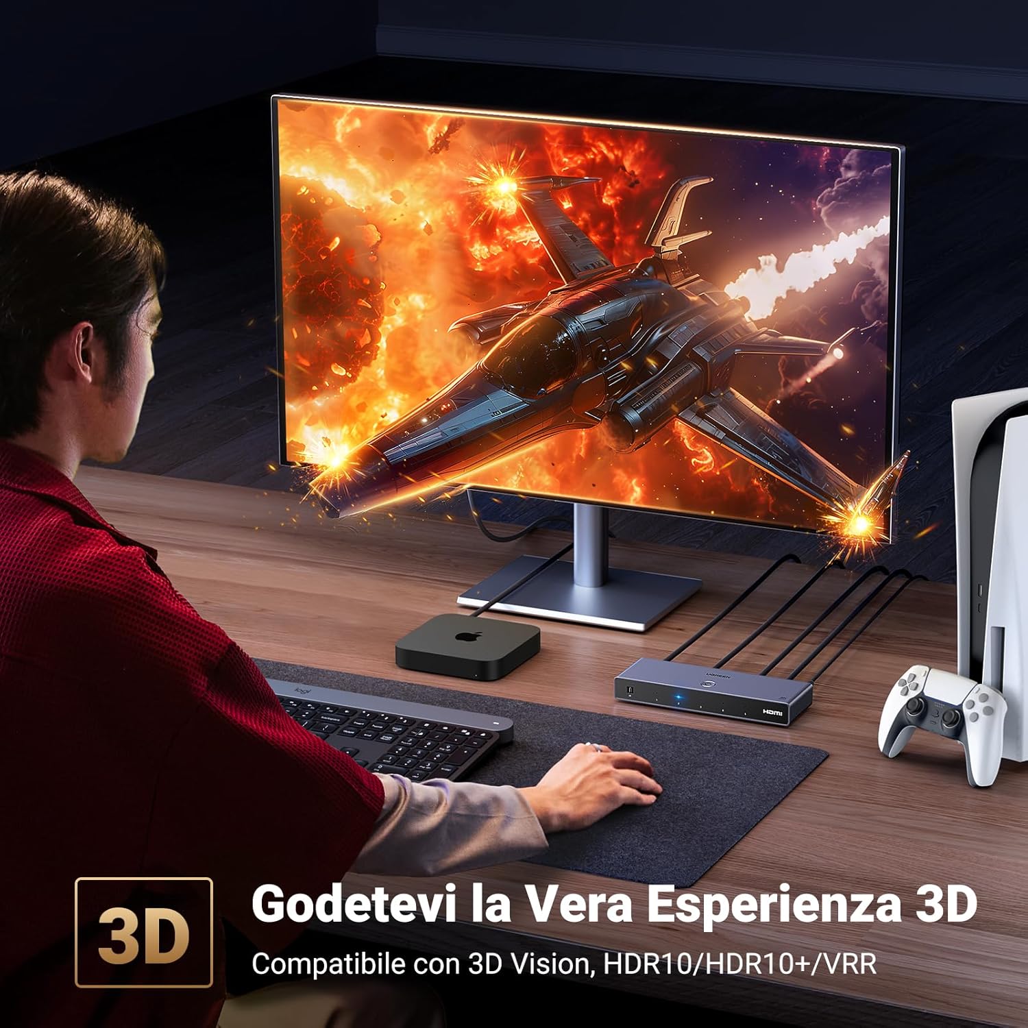 Detalle 2 de UGREEN Switch HDMI 2.1 8K 60Hz 5‑in 1‑out