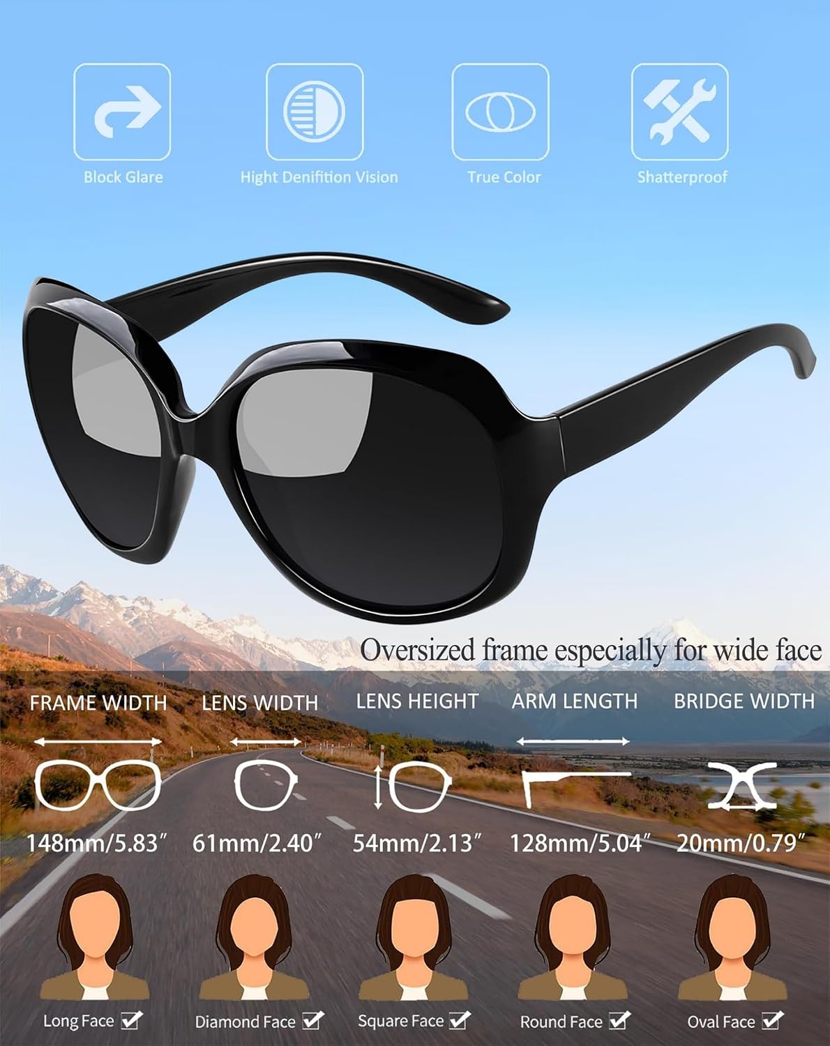 Detalle de Joopin Oversized Sunglasses Plastic Frames