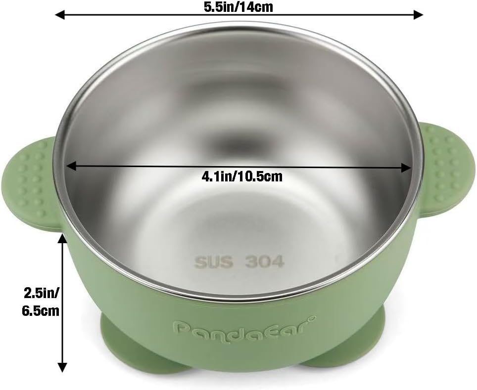 Detalle de PandaEar 3er Set Edelstahl Baby Schüsseln mit Saugnapf – Breischale für Babybrei, BPA-frei, rutschfest, bruchsicher (Blau/Grün/Braun)