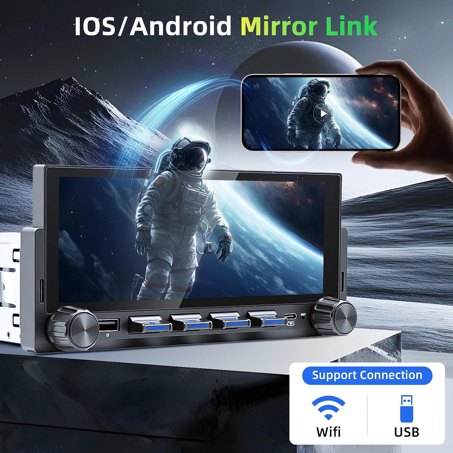 Thumbnail 2 de Autoradio 1 DIN con Schermo Wireless CarPlay & Android Auto – 6,86" HD Touch, Telecamera Retromarcia