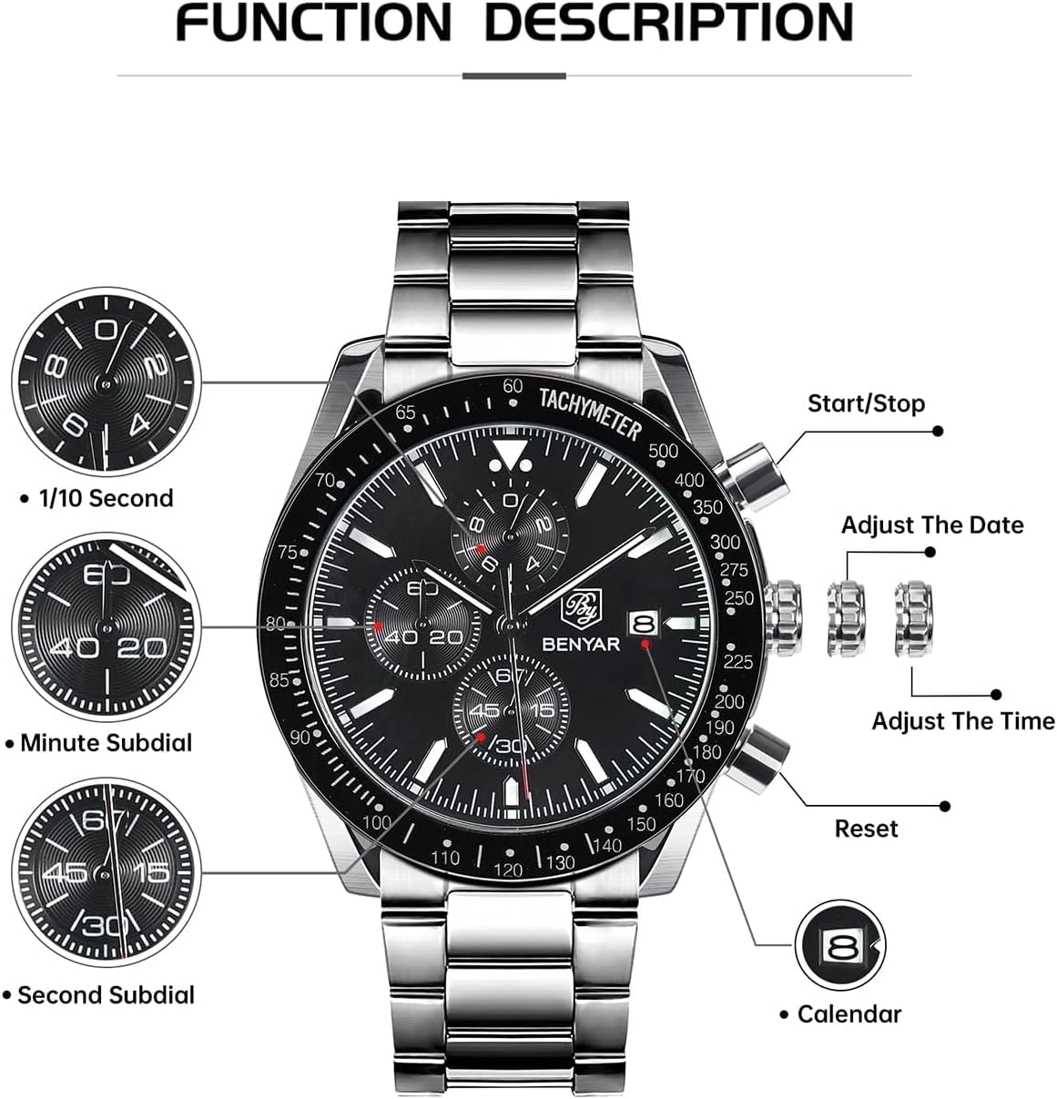 Thumbnail 6 de BENYAR Herren-Chronograph 45 mm Analog Quarz