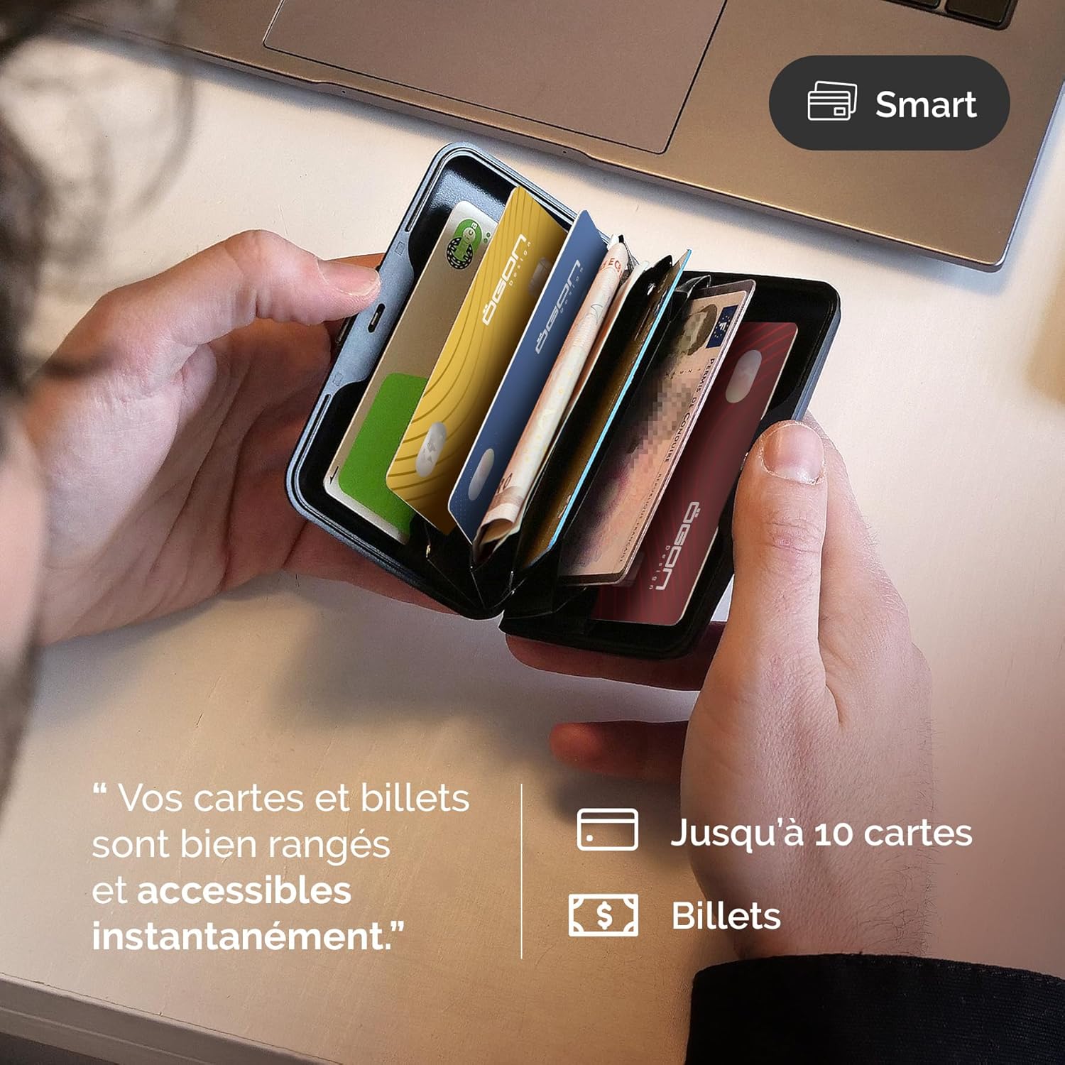 Detalle de ÖGON -DESIGNS- Porte-cartes en aluminium avec fermoir métal — Stockholm Smart Case