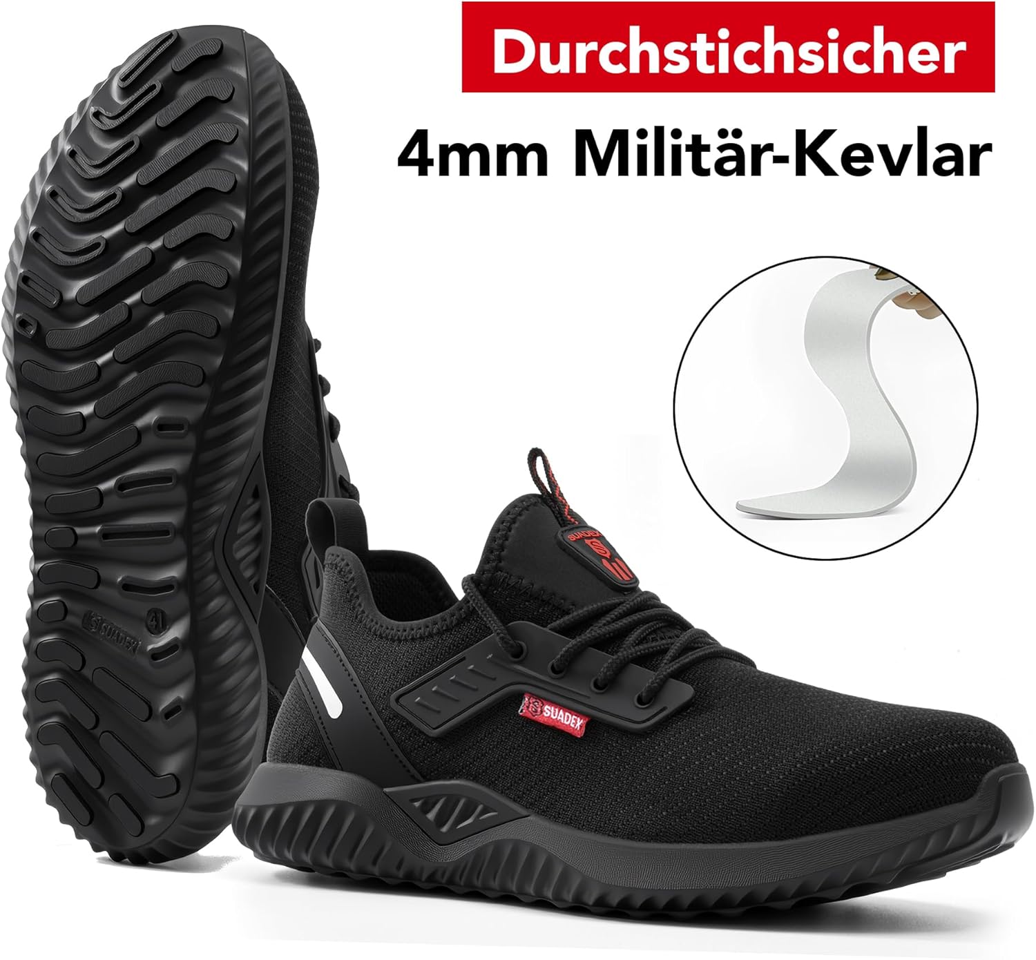 Thumbnail 4 de SUADEX Arbeitsschuhe mit Stahlkappe – leichte, atmungsaktive Sicherheitsschuhe in Schwarz (EU 42)
