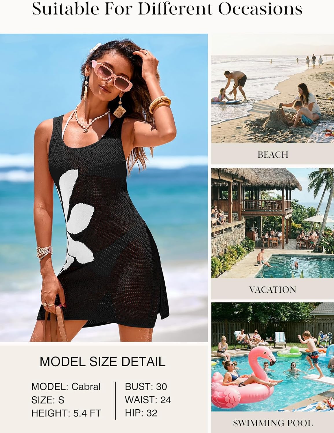 Thumbnail 3 de Dokotoo floral crochet beach cover-up dress (slim fit, side split, U-neck)