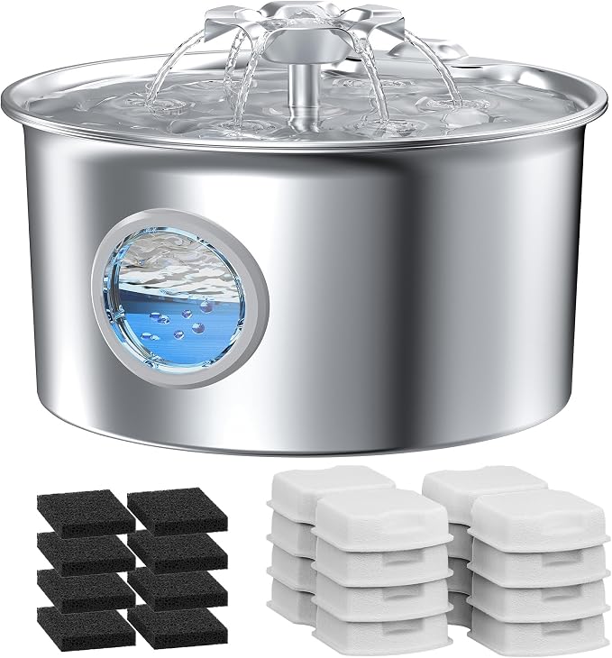 Detalle de Fuente de Agua para Mascotas Gatos y Perros, Acero Inoxidable 🚰