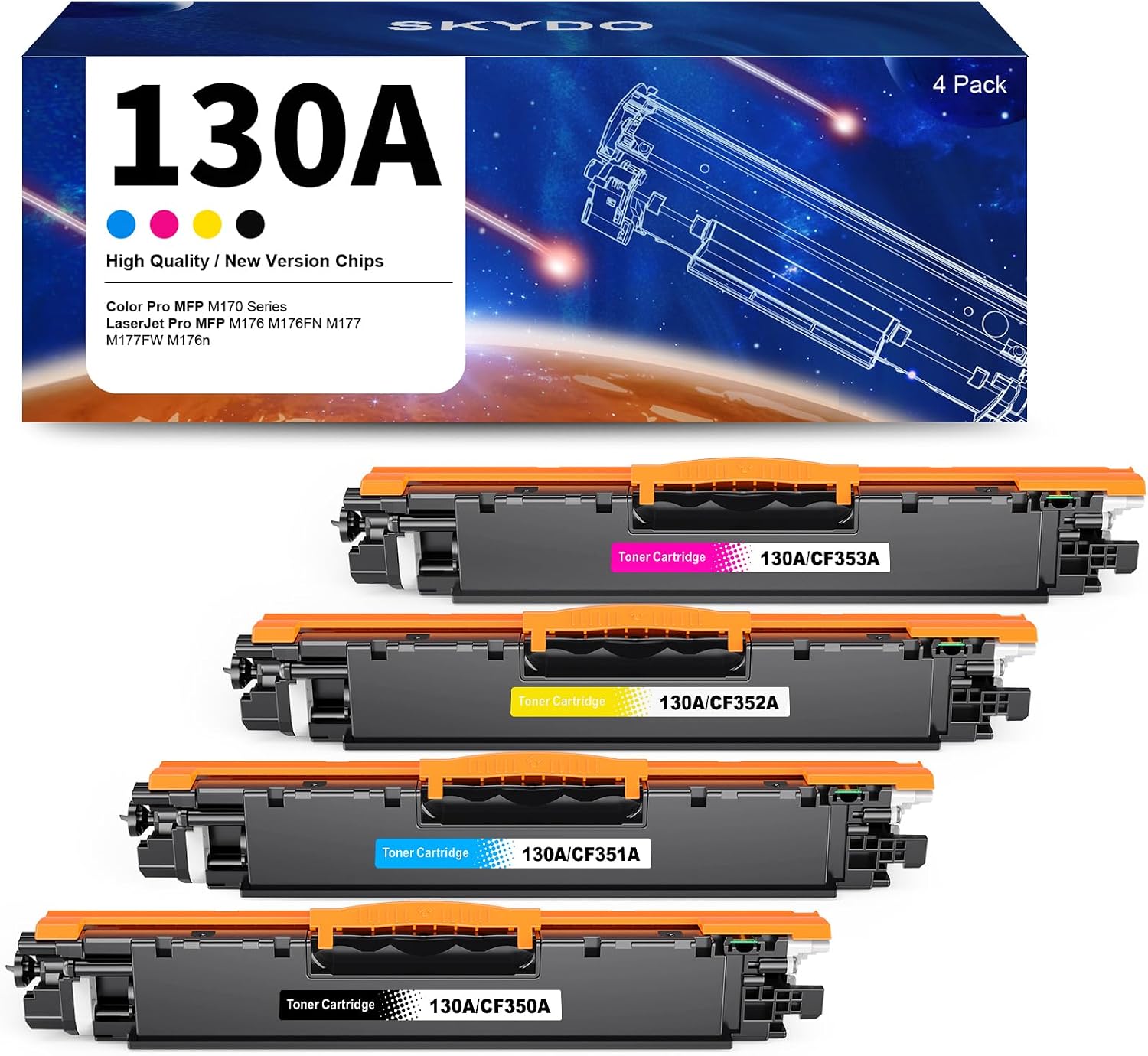 Toner 130A Compatible pour HP Color LaserJet Pro MFP M176n/M177fw – Lot 4 cartouches (Noir, Cyan, Magenta, Jaune)
