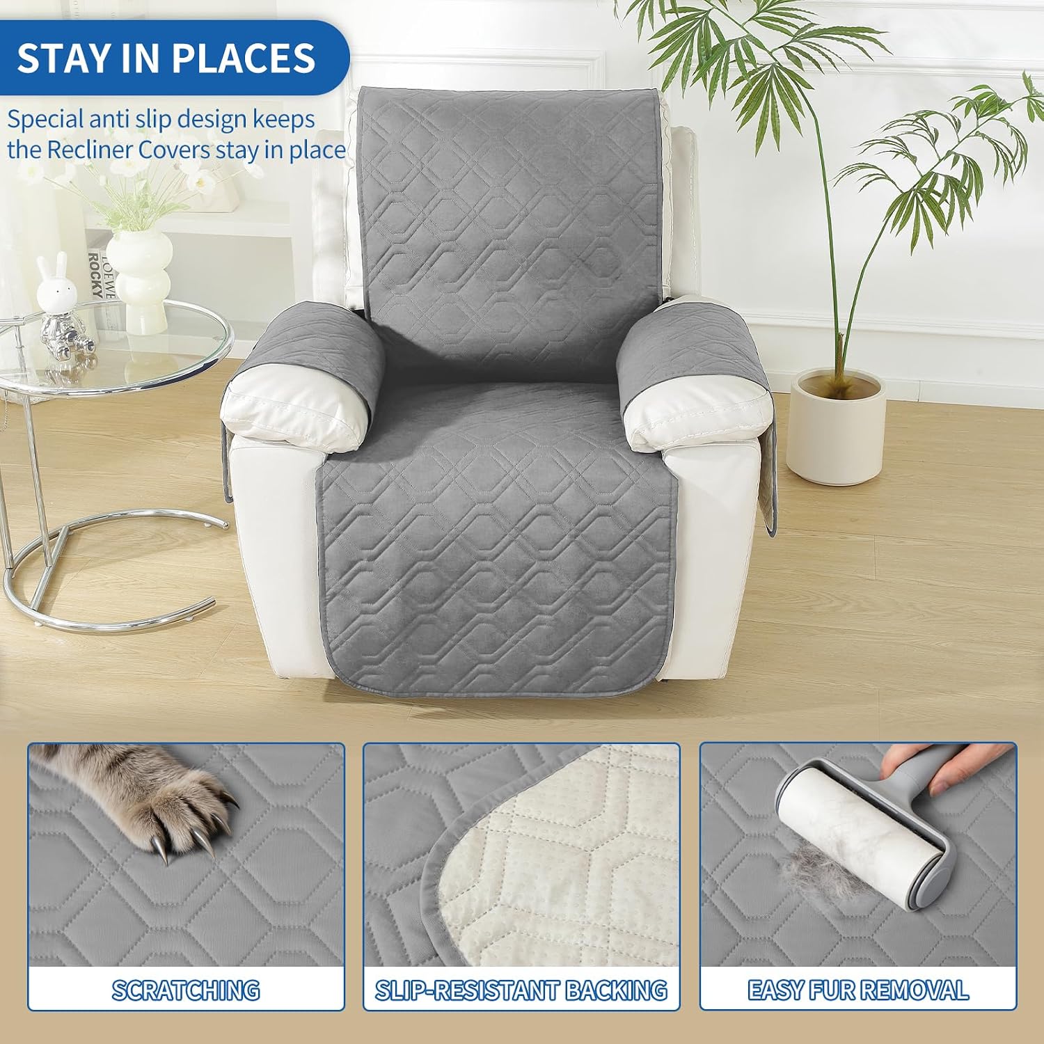 Detalle de YSTELLAA Copripoltrona Relax Reclinabile Grande 1 posto impermeabile grigio chiaro con braccioli rimovibili
